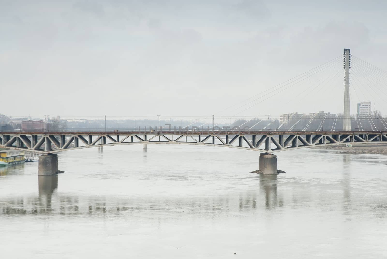 Swietokrzyski bridge over the Vistual River, Warsaw, Poland.