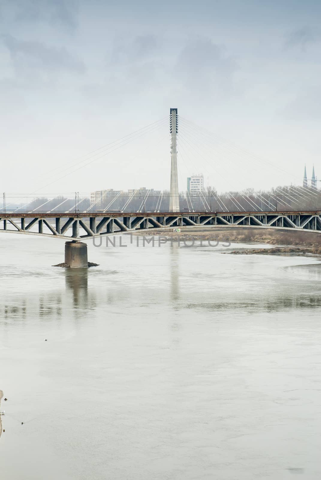 Swietokrzyski bridge over the Vistual River, Warsaw, Poland.