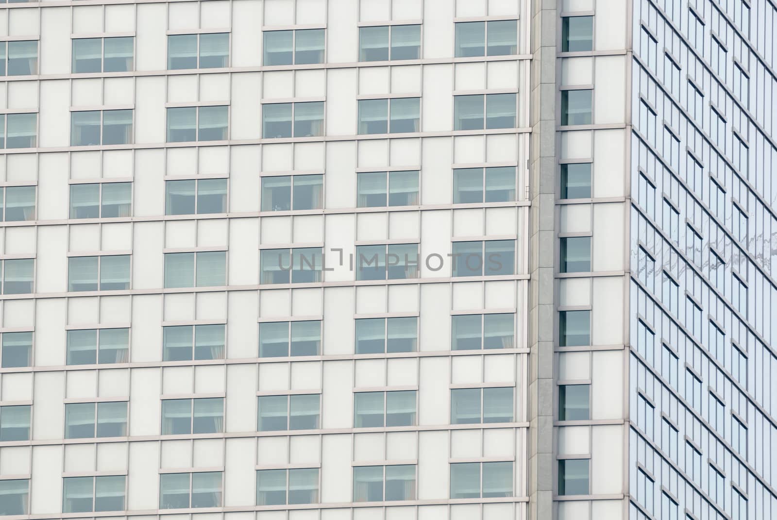 Detail of skyscraper windows in Warsaw, Poland.