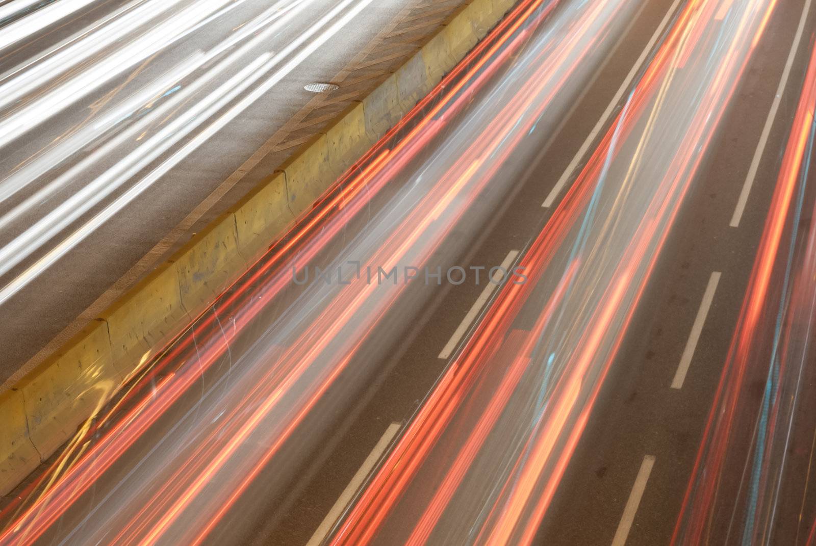 Car light trail on busy highways.