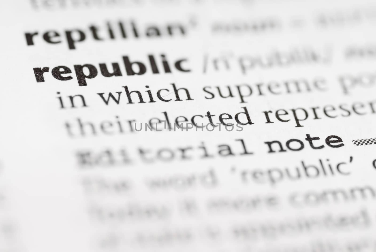 Macro image of dictionary word: Republic.