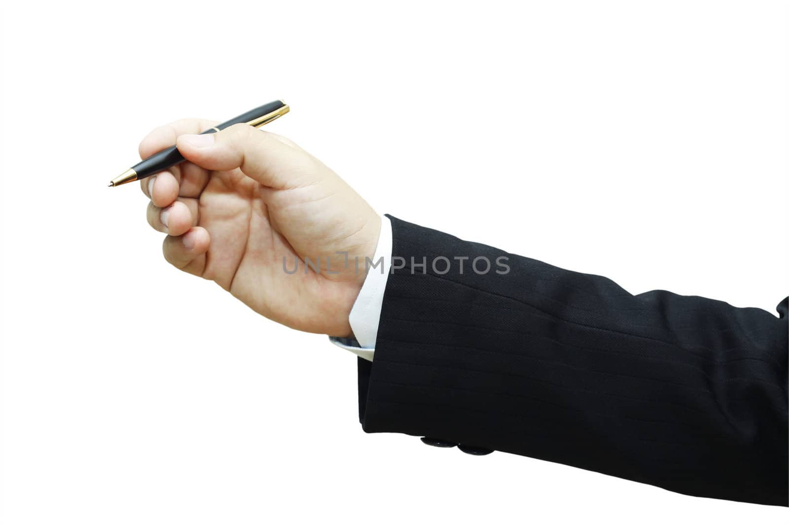 Businessman's Hand Holding Pen. Isolated on white background