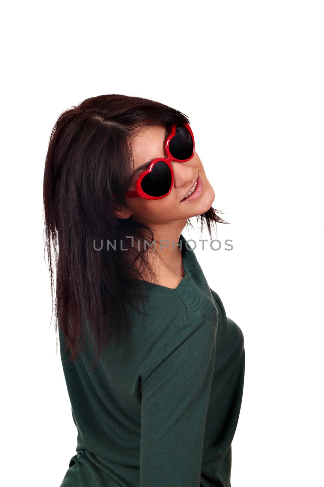 beautiful girl with sunglasses posing by goce