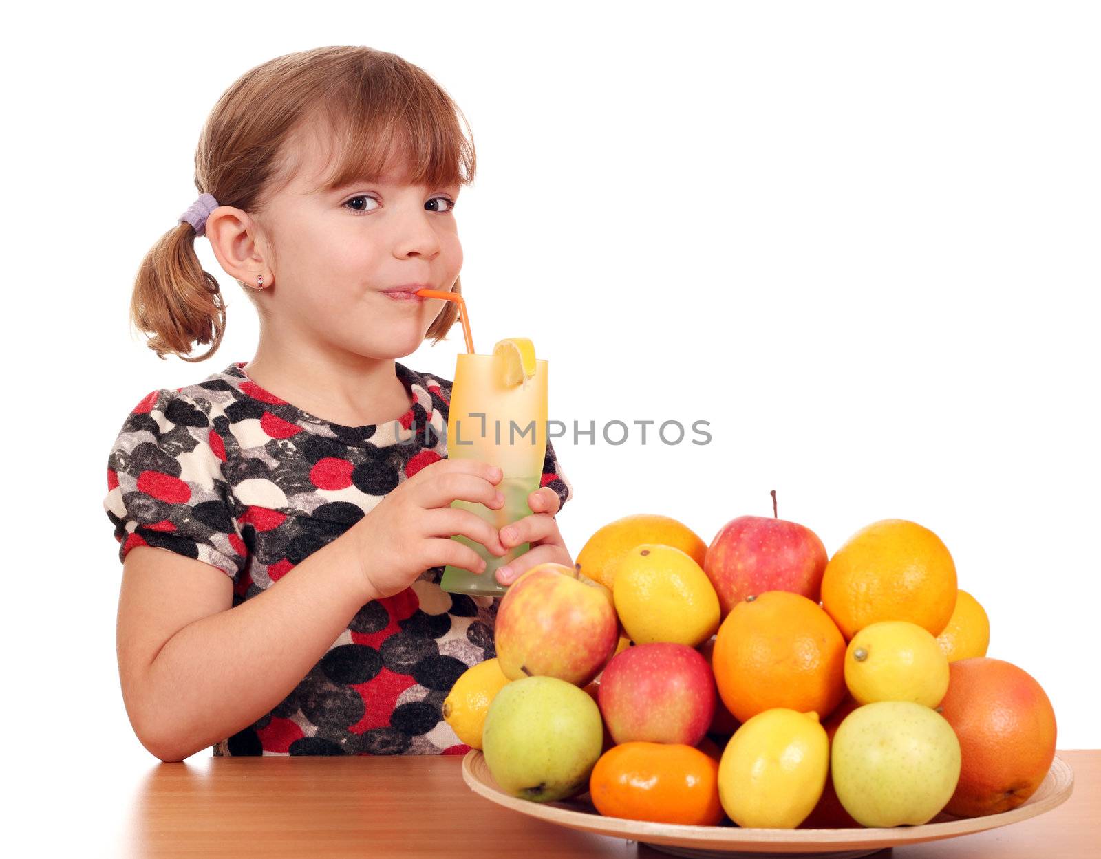 beautiful little girl drink lemonade