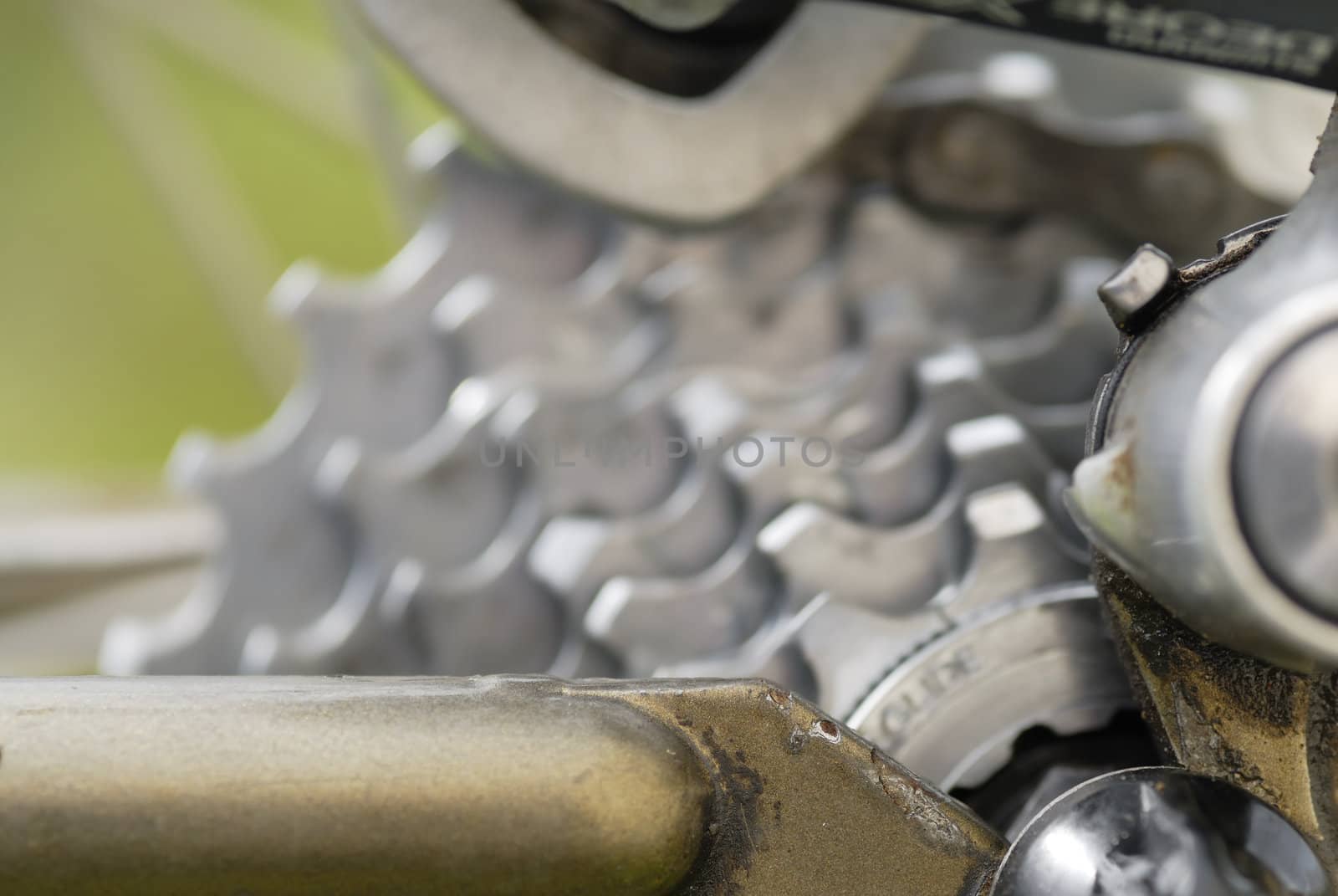 Detail of rear gears and chain set of mountain bike. 