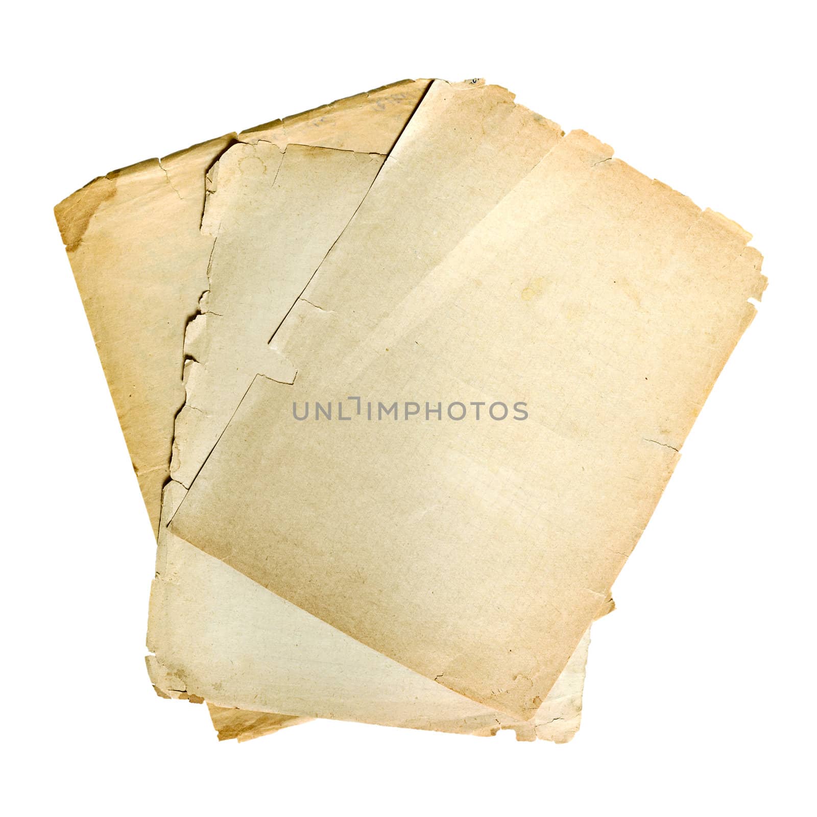 old sheet of paper isolated on white background