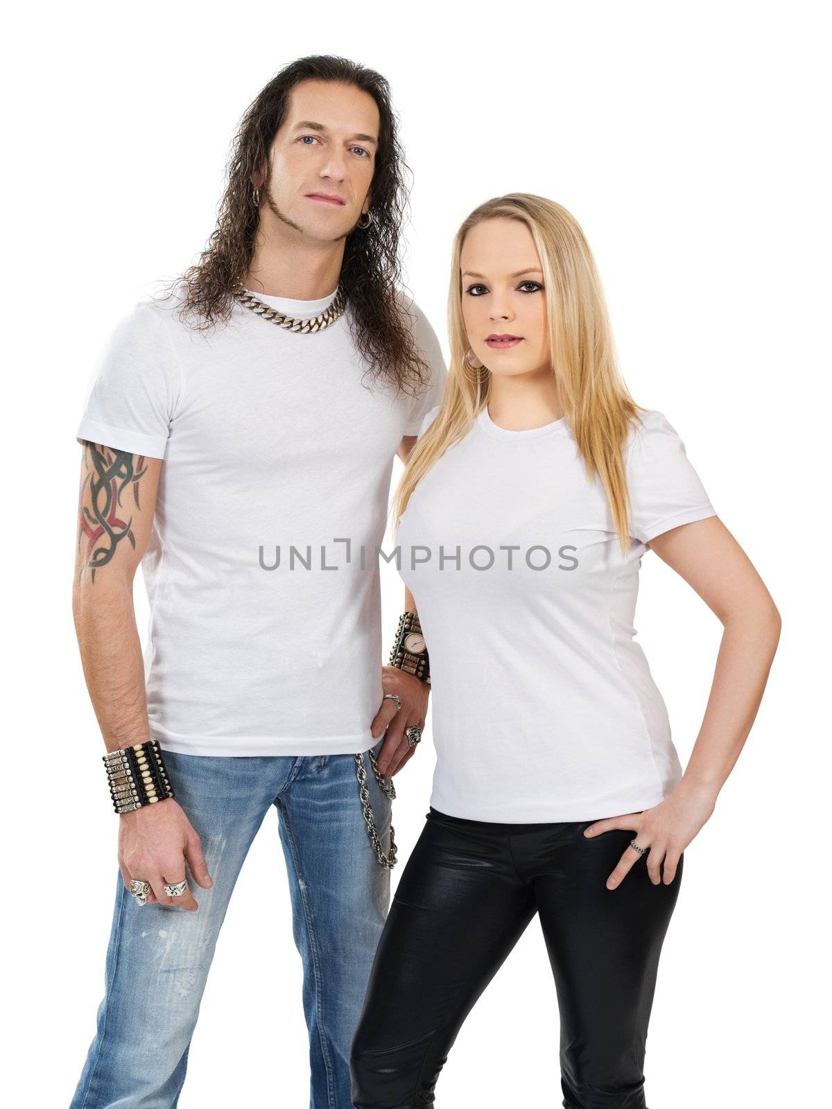 Couple with blank white shirts by sumners