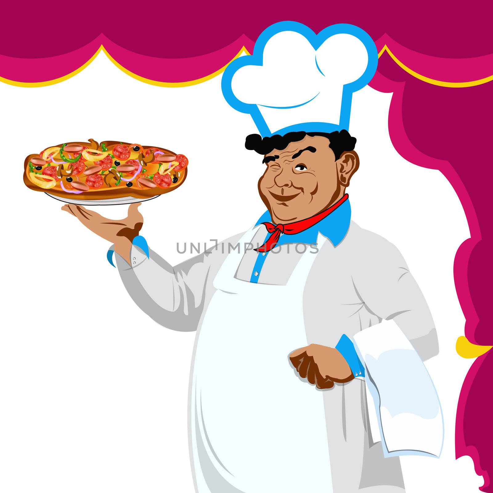 Funny Chef and italian pizza