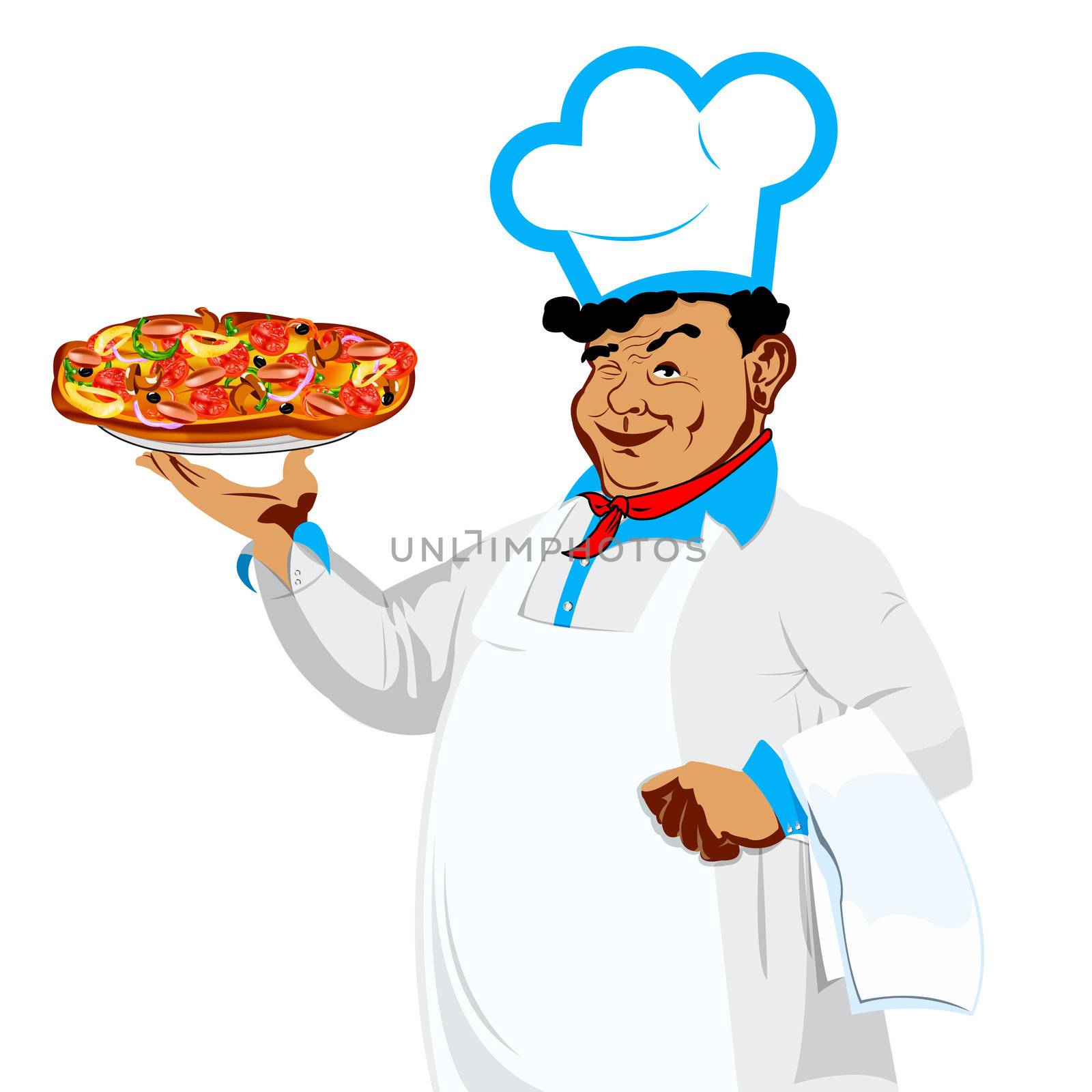 Funny Chef and italian pizza