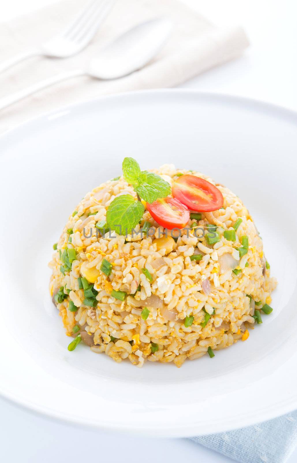 Chinese egg fried rice, Asian vegetarian cuisine ready to eat
