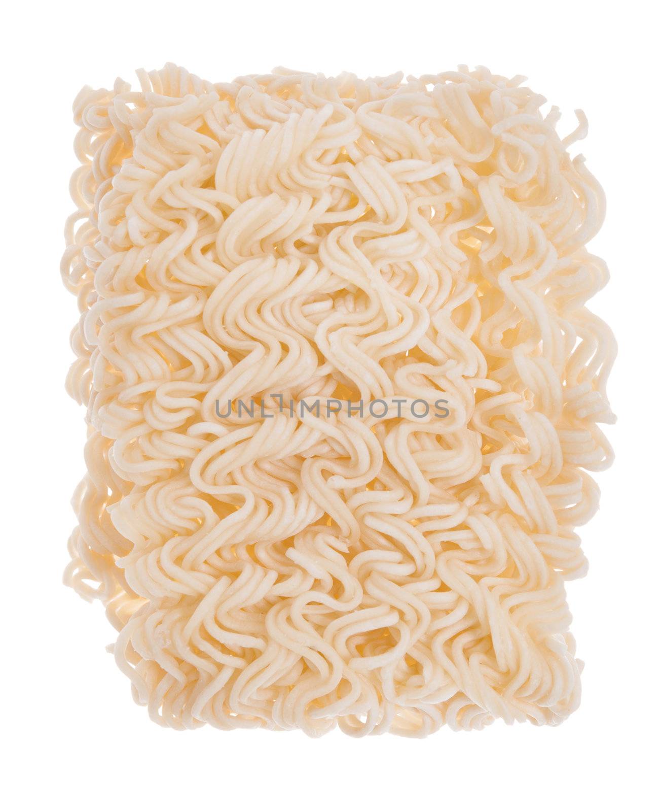 A block of Asian ramen instant noodles isolated on white background