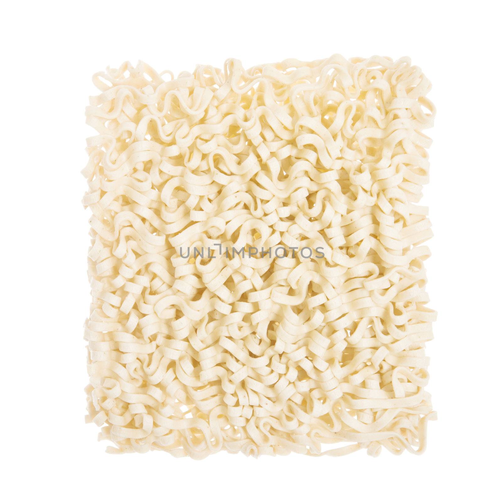 Asian ramen instant noodles block isolated on white background