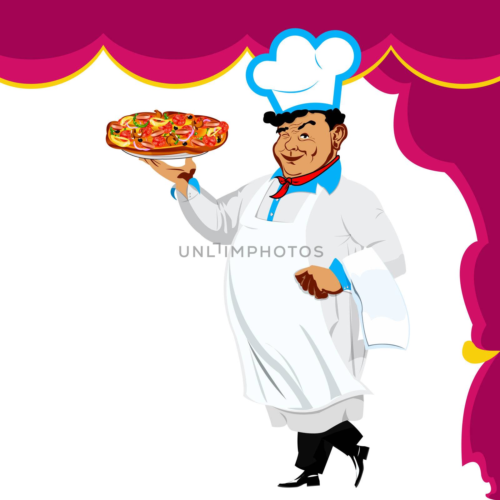 Funny Chef and italian pizza by sergey150770SV