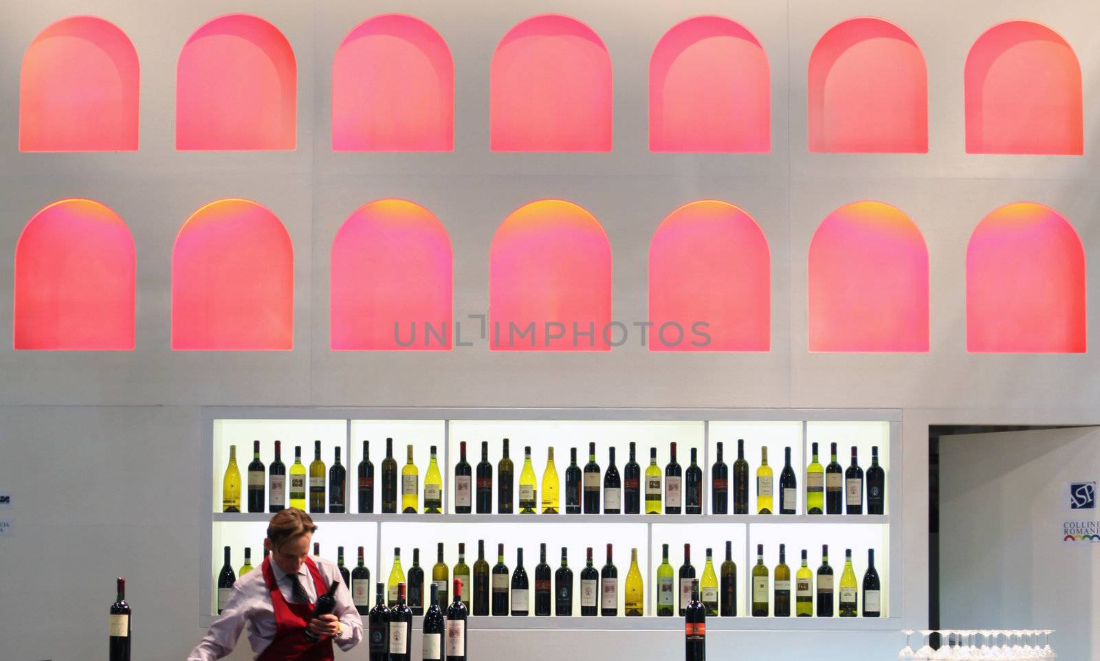 Italian wines tasting area at at BIT, International Tourism Exchange Exhibition in Milan, Italy.