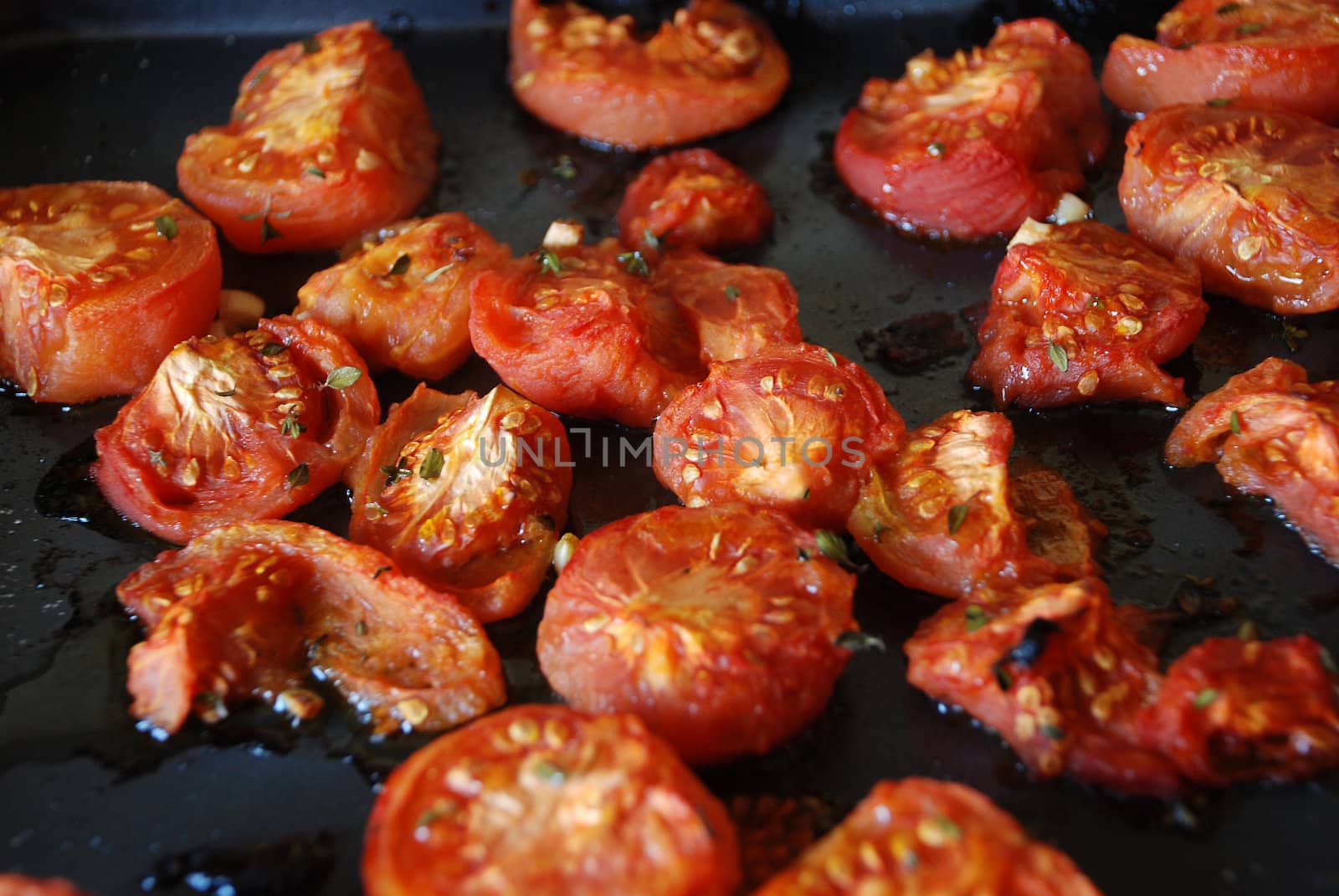 Roasted tomatoes on a tray