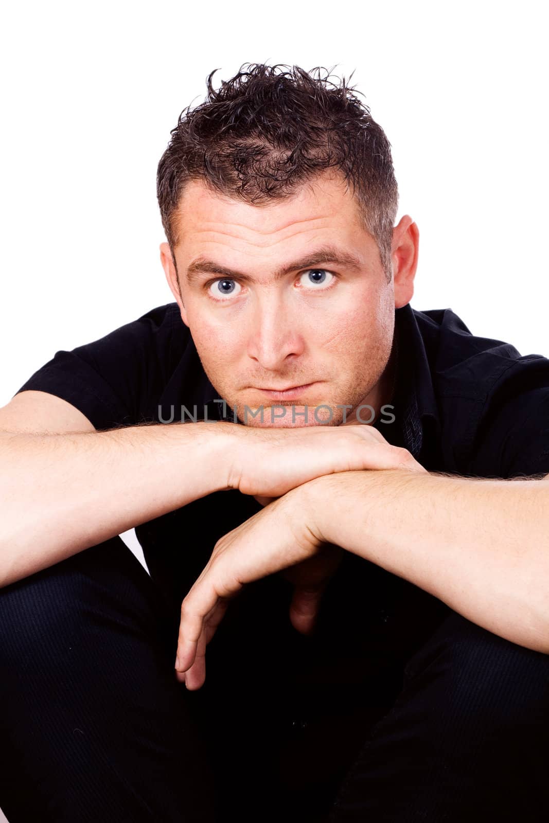 Closeup of a young man isolated in white