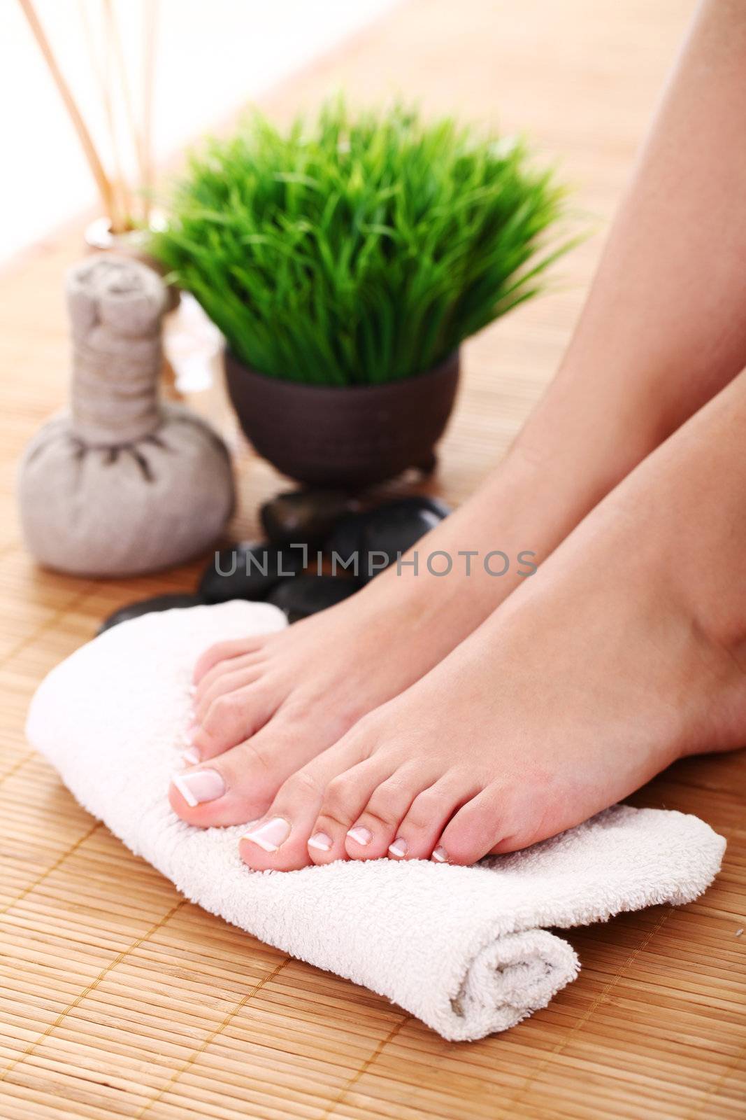 Image of SPA pedicure on bamboo surface