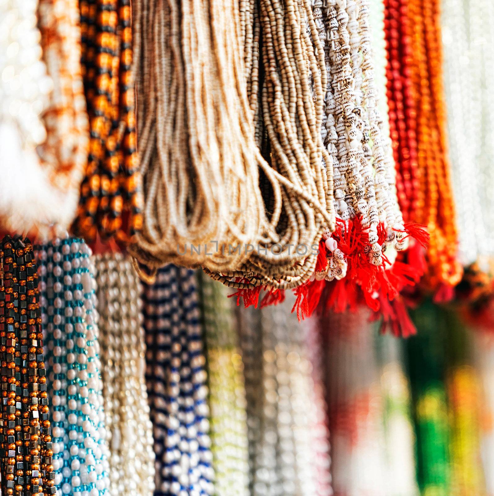 Indian beads in local market in Pushkar. Rajasthan, India, Asia