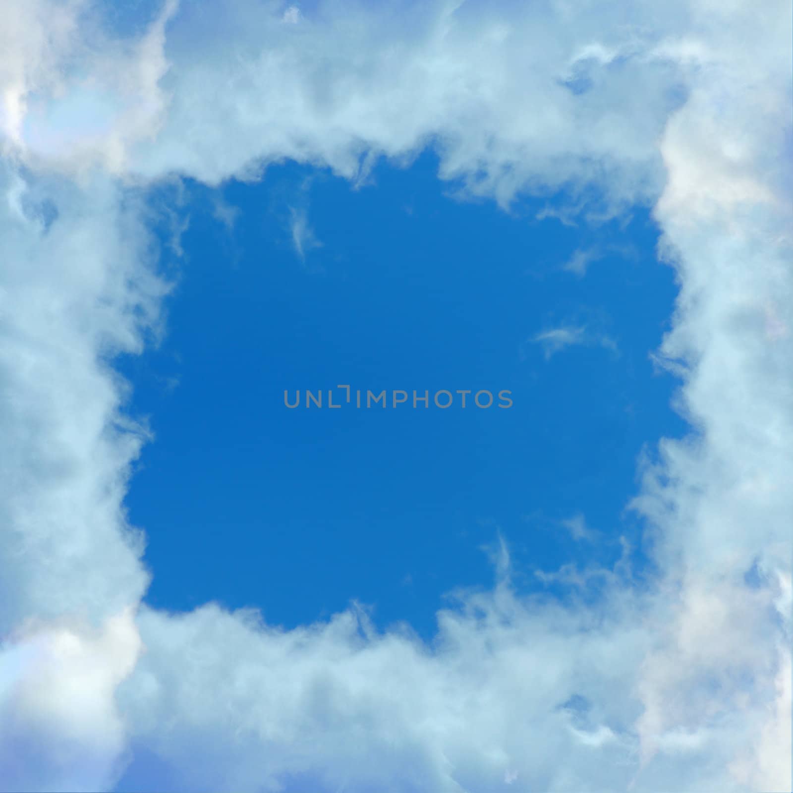 Clouds frame formation and blue sky abstract background. Design element.