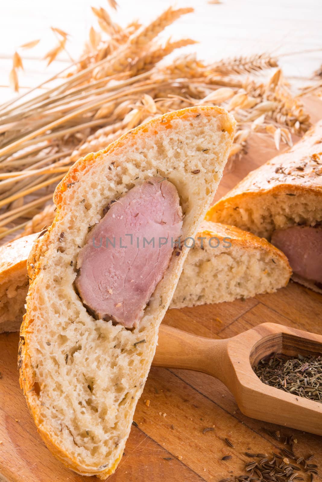 pork fillet in the bread brown