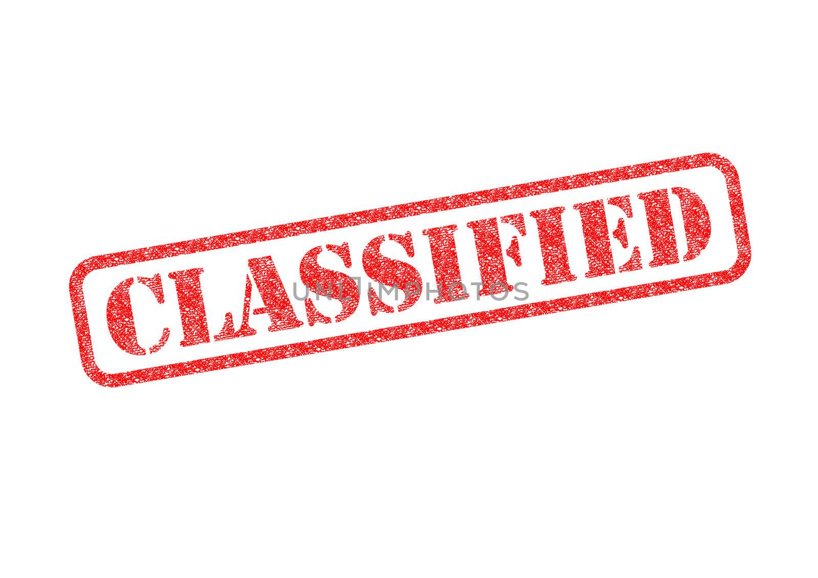 'CLASSIFIED' Red Stamp over a white background.