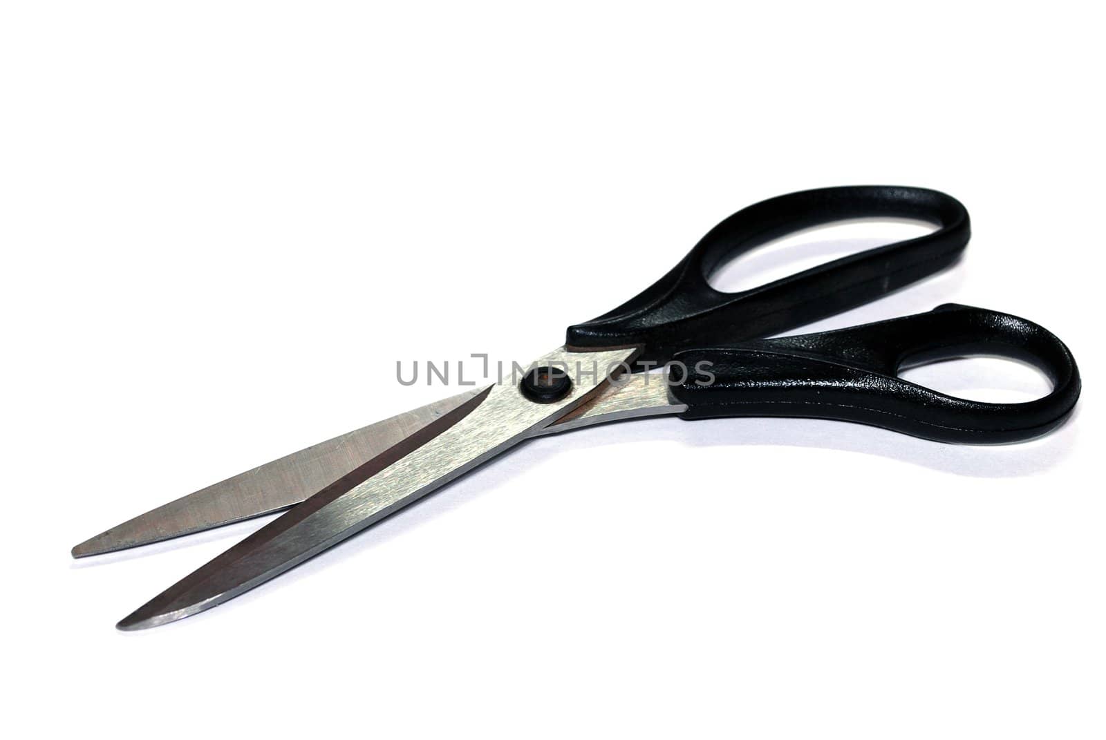 Sharp Scissors with Black Handle Isolated on White