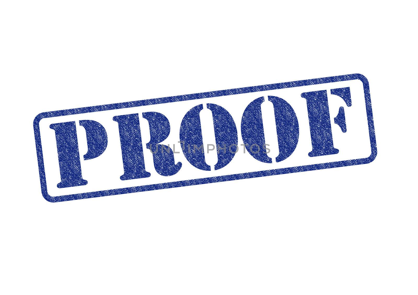 'PROOF' blue rubber stamp over a white background.