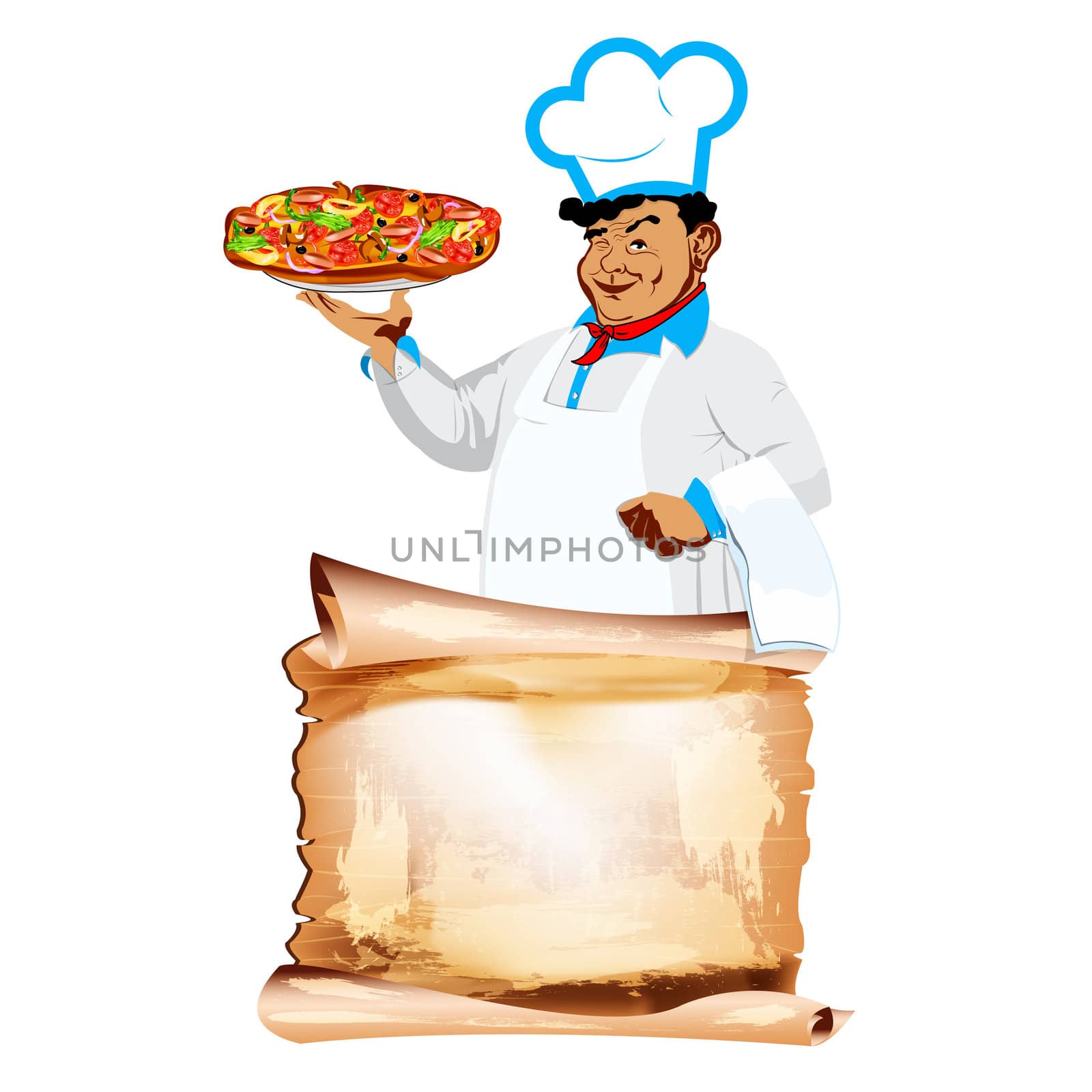 Funny Chef and traditional delicious Italian vegetable pizza by sergey150770SV