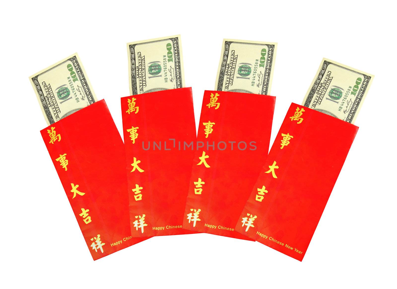 Money dollar cash banknote in red envelopes isolated on white ba by nuchylee