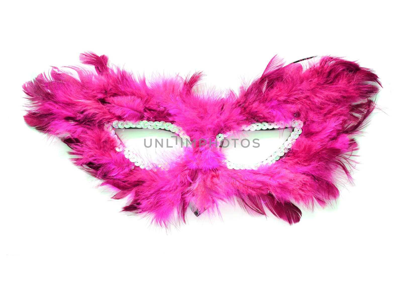 Fancy pink mask with feathers on white background by nuchylee