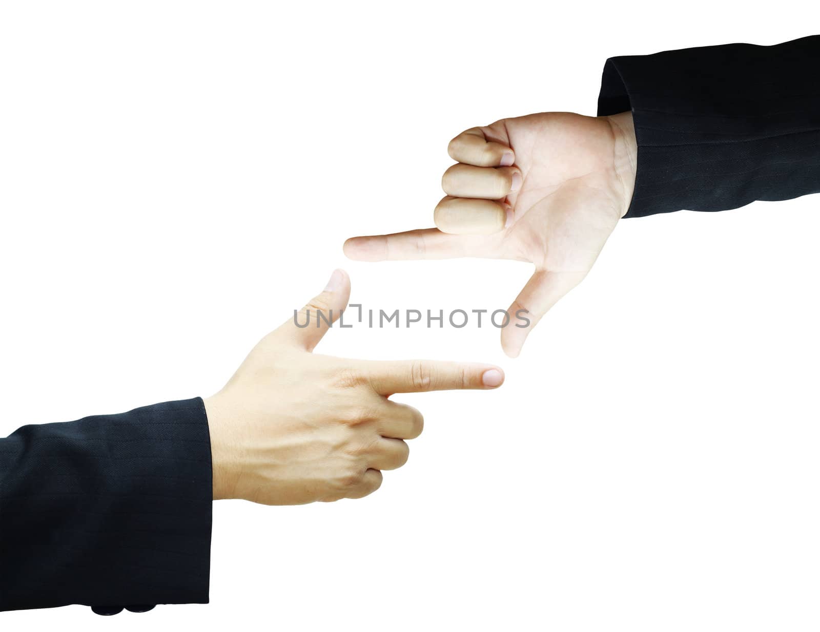 Two hand making frame with fingers, isolated on white