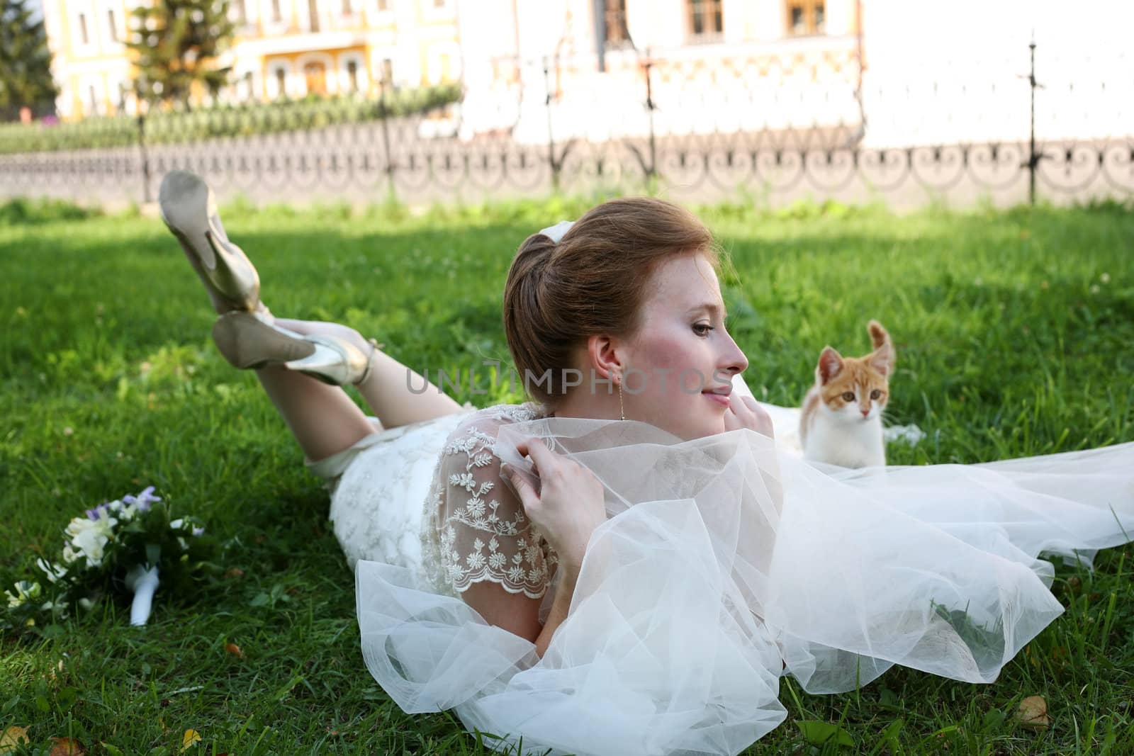 Beautiful bride and kitten by friday