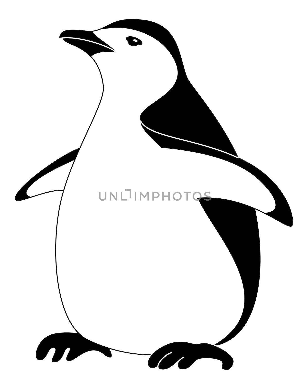 Antarctic bird emperor penguin, black silhouette on white background