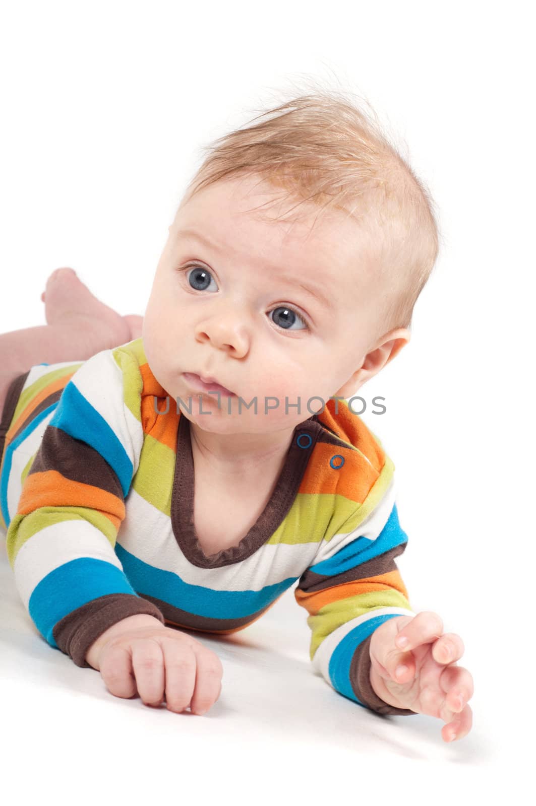 Little baby in multicolored striped clothes by anytka