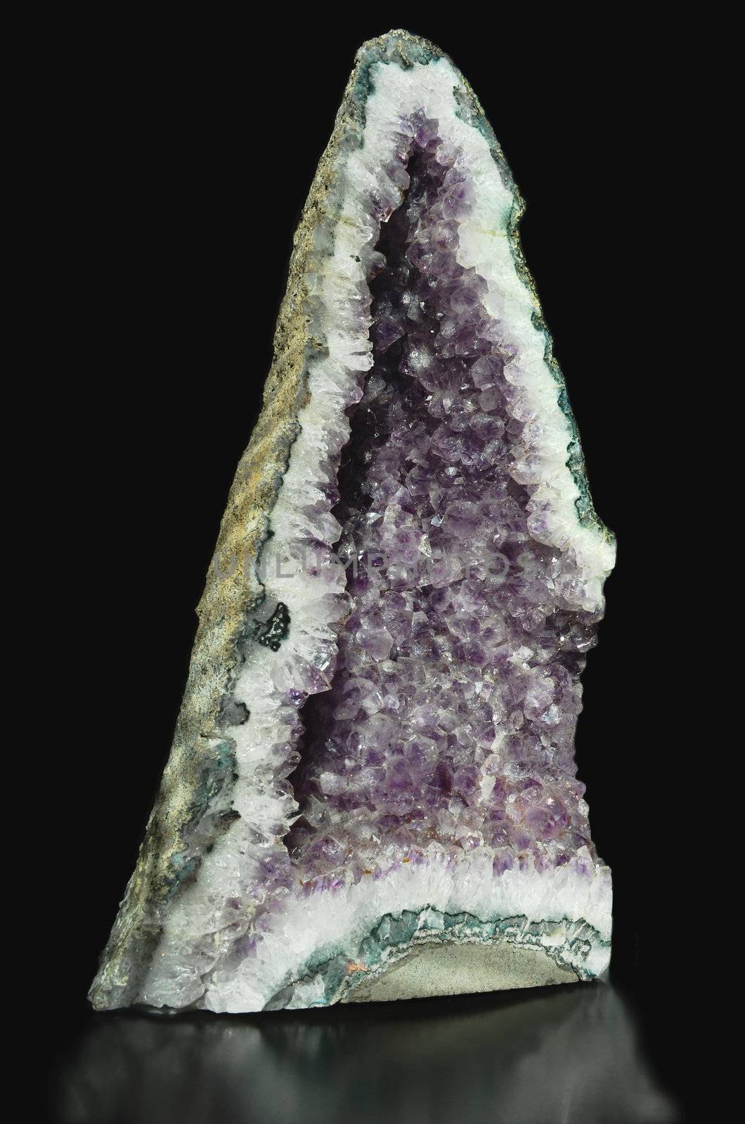 Amethyst geode isolated with black background