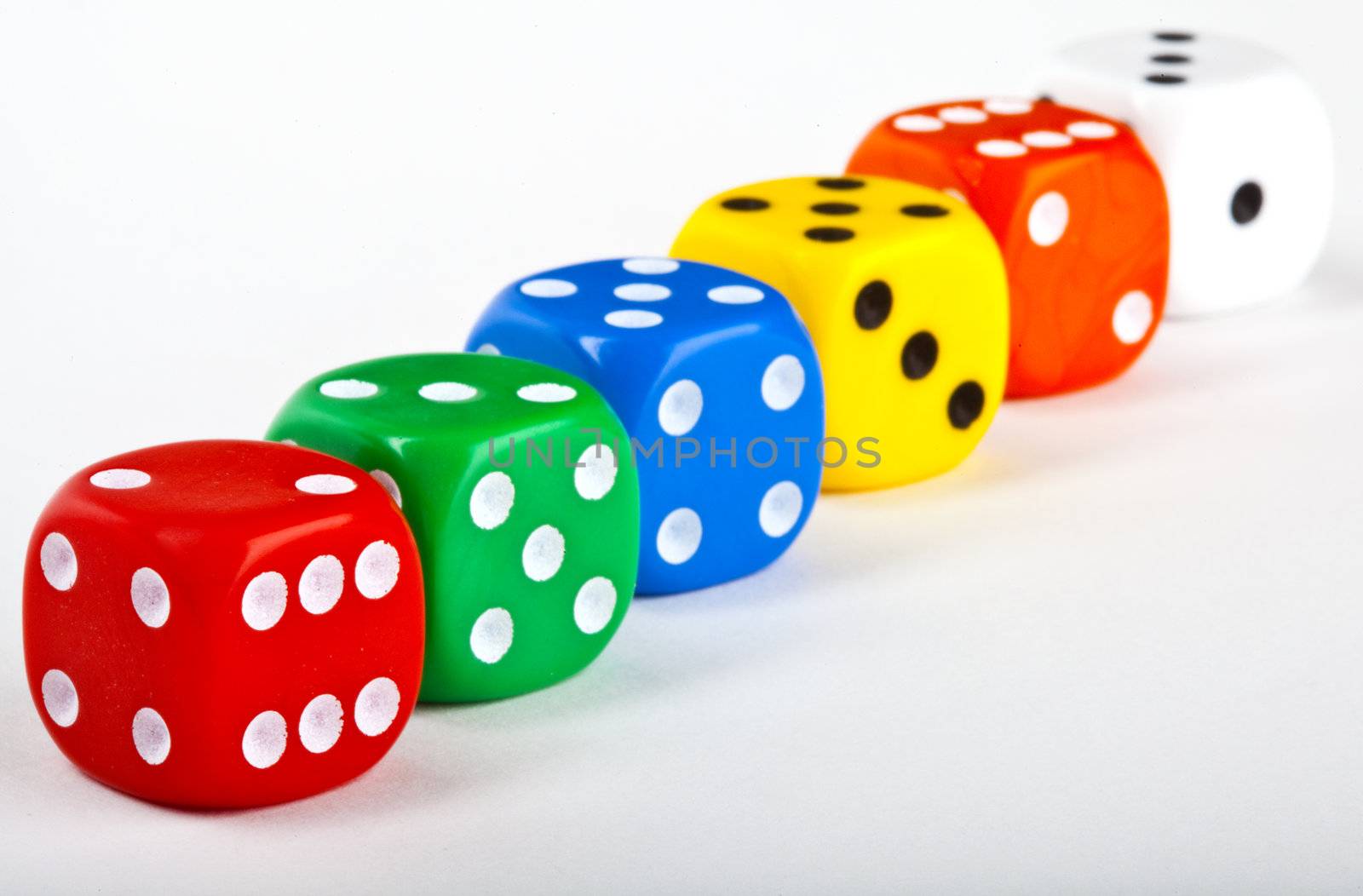 Six Dice over a white background.
