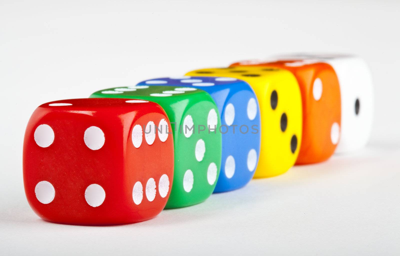 Six Dice over a white background.