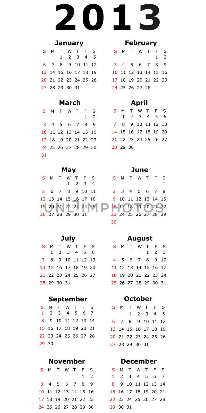 Illustration of a Simple Calendar - 2013