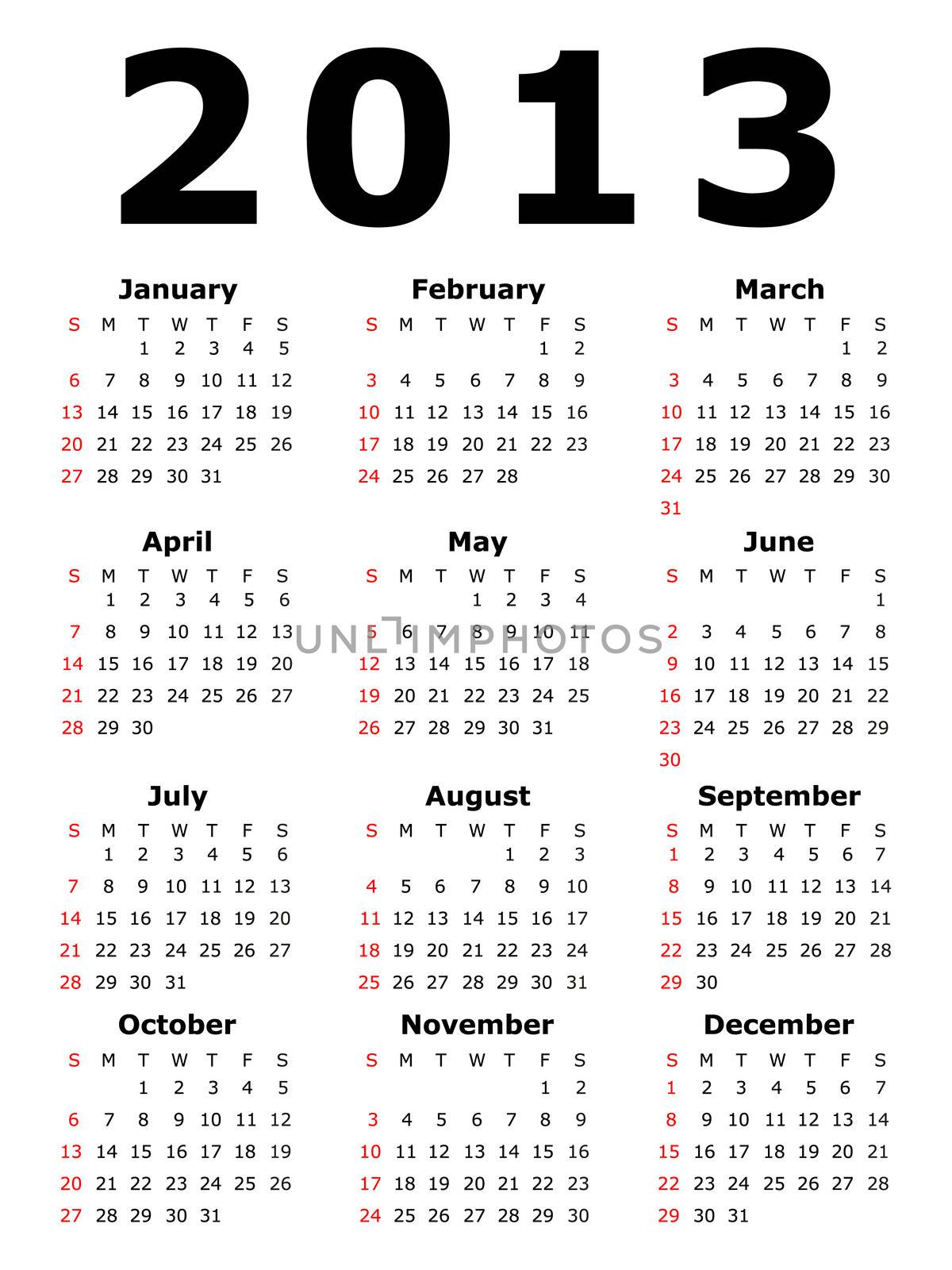 An Illustration of a Simple Calendar - 2013 by DragonEyeMedia