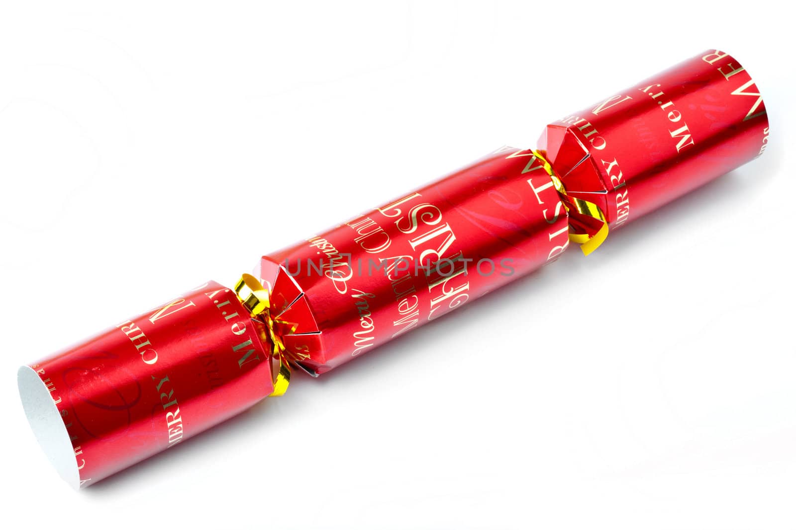 Christmas cracker over a white background.