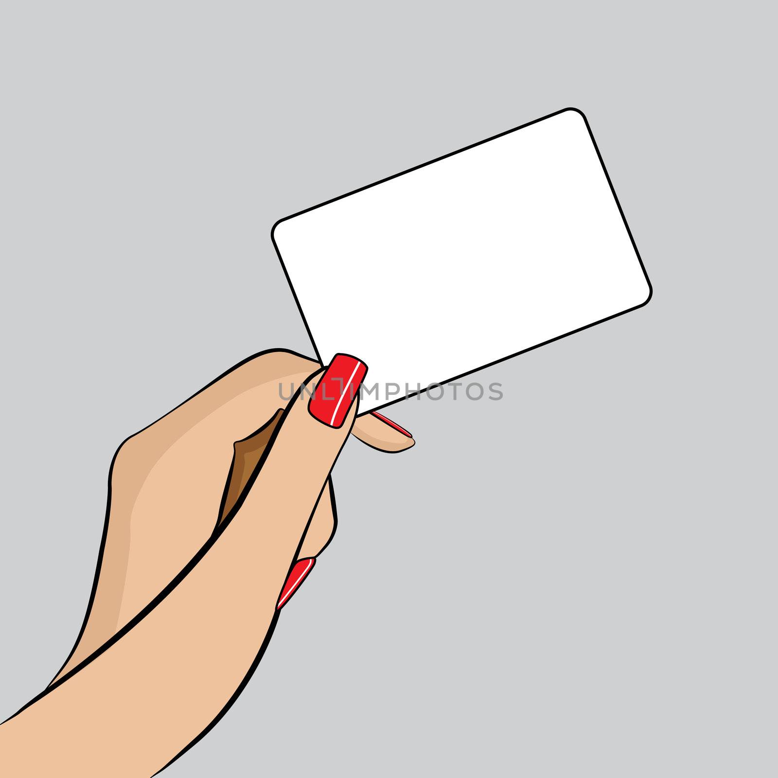PopArt Illustration of a hand with a Business Card by DragonEyeMedia
