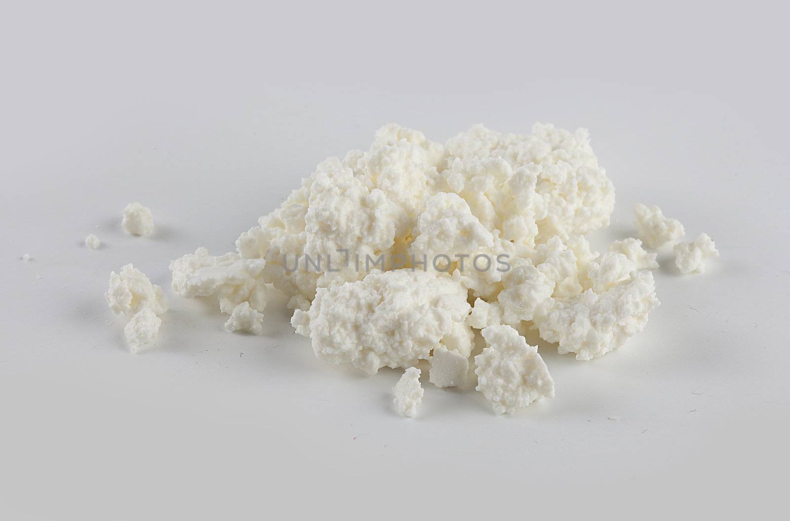 Handful of cottage cheese on the grey background
