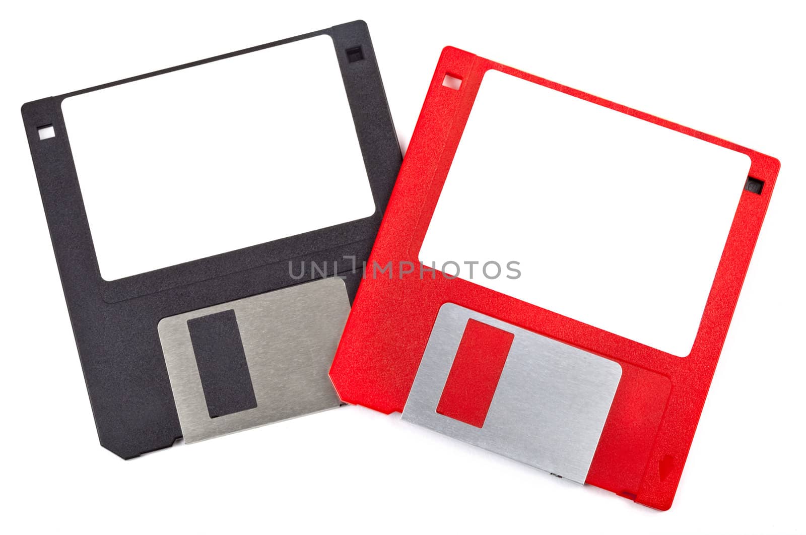 Two Floppy Disks over a white background.
