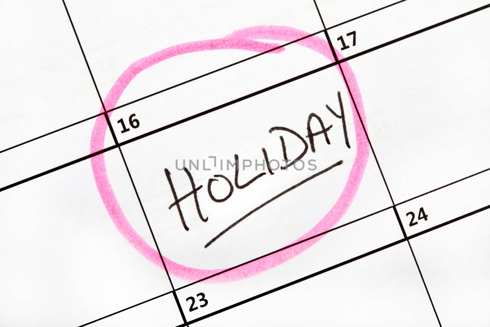 Holiday date marked on a Calendar.