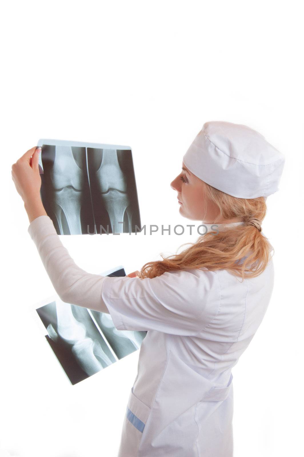Female doctor examining x-ray by Angel_a