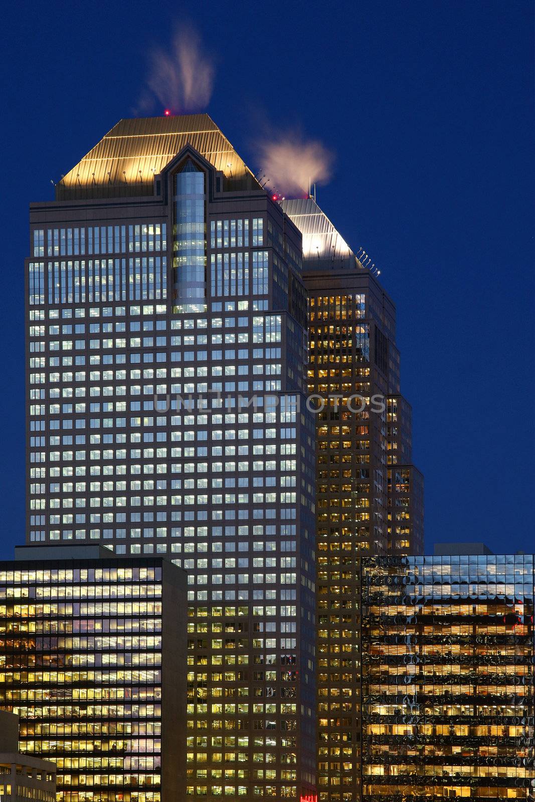 High rise building in downtown Calgary at night