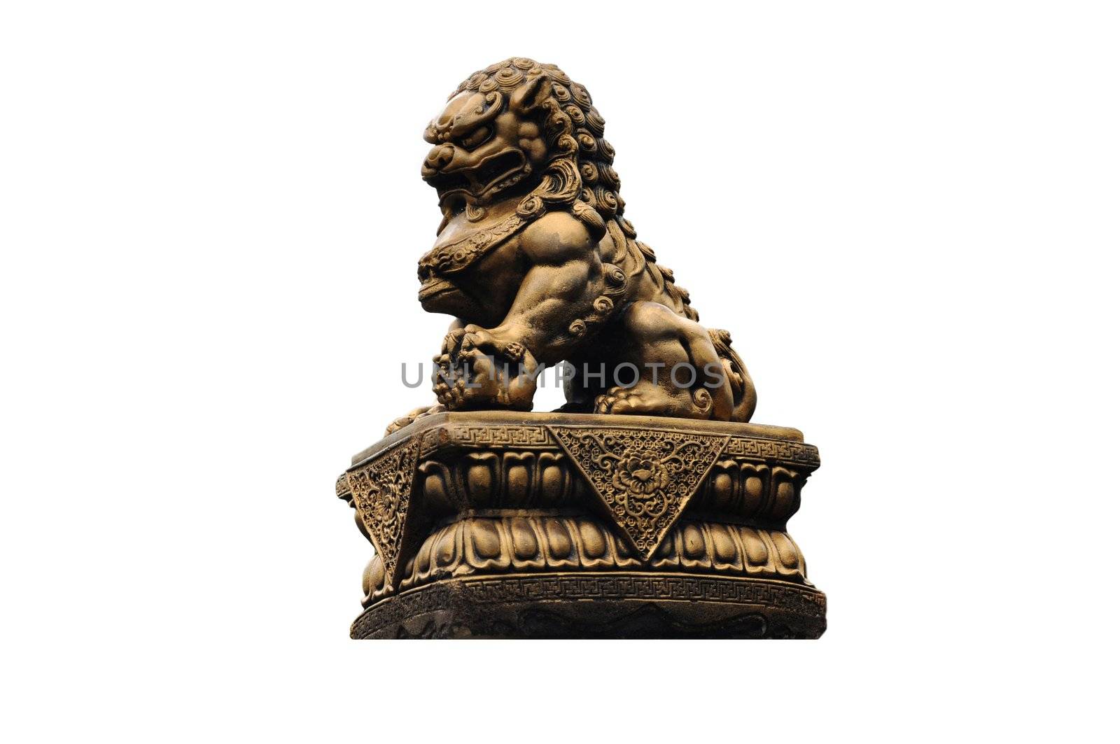 male chinese lion statue tread on ball. but female chinese lion statue tread on child.