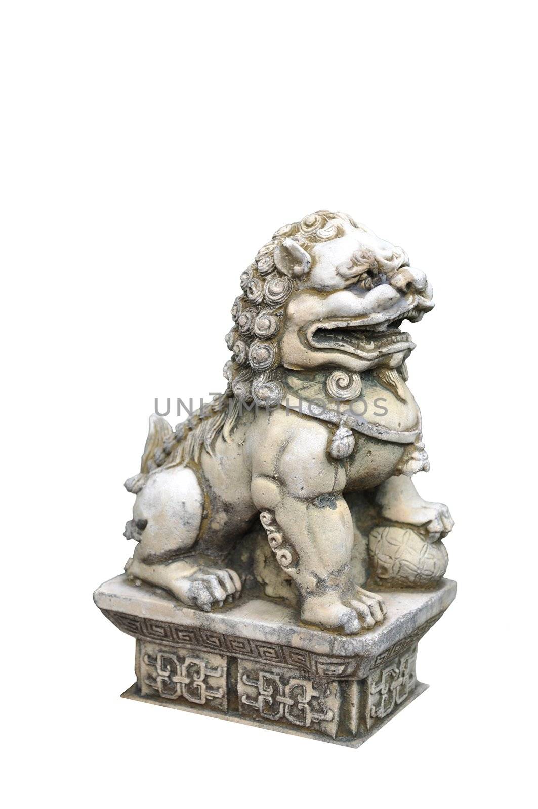 male chinese lion statue tread on ball. but female chinese lion statue tread on child.