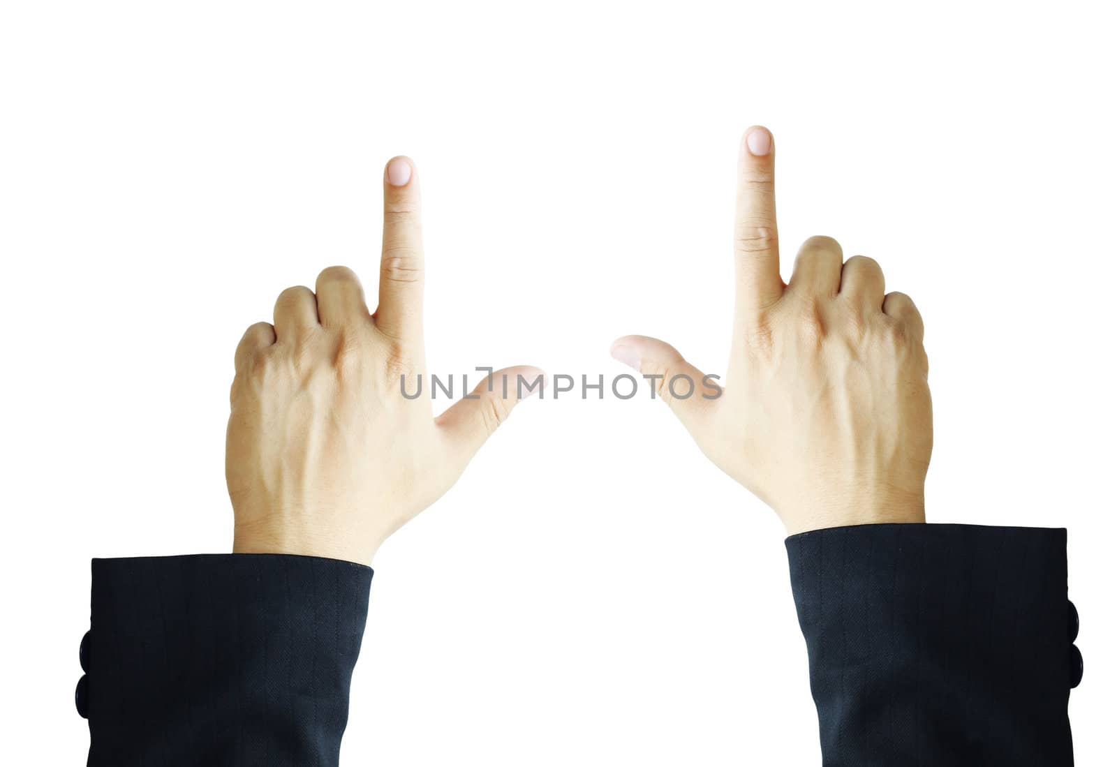 Two hand making frame with fingers, isolated on white background