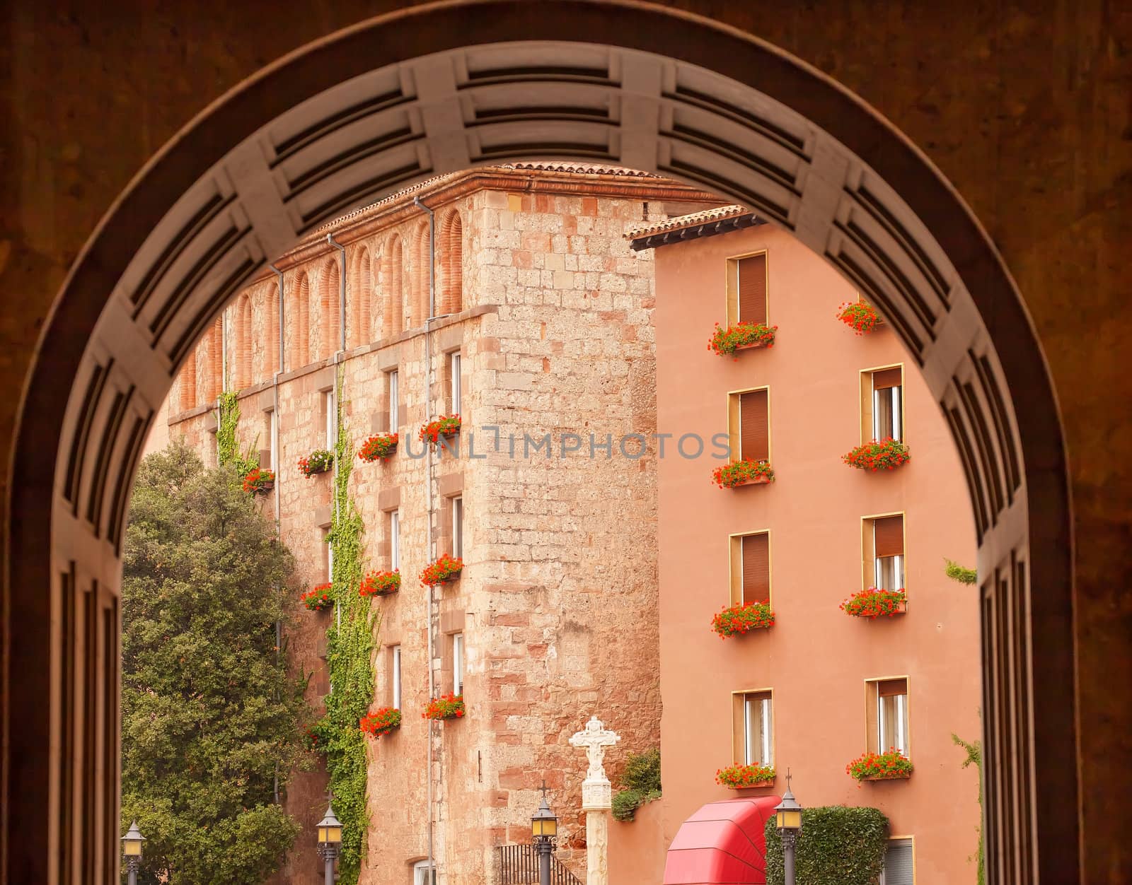 Arch Opening Cross Monestir Monastery of Montserrat Barcelona, C by bill_perry